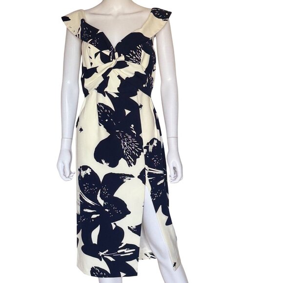 Bardot Dresses & Skirts - Bardot Floral Midi Dress Womens M Navy & Ivory Sleeveless Cocktail Australian Fa